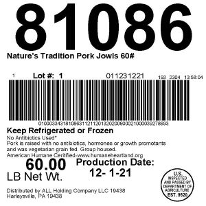 Nature's Tradition Pork Jowls 60#