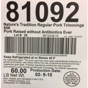 Nature's Tradition Regular Pork Trimmings 60#