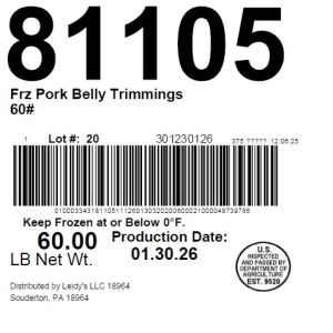 Frz Pork Belly Trimmings 60#