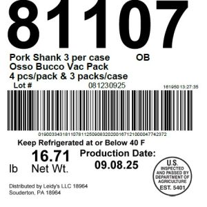 Pork Shank 3 per case          OB Osso Bucco Vac Pack