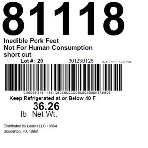 Inedible Pork Feet Not For Human Consumption