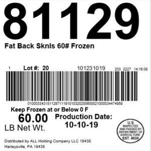 Pork Fat Back Sknls 60# Frozen