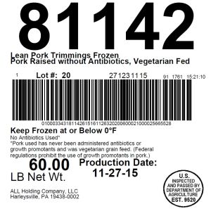Lean Pork Trimmings Frozen Pork Raised without Antibiotics, Vegetarian Fed