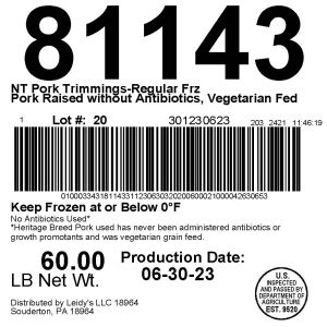 NT Pork Trimmings-Regular Frz Pork Raised without Antibiotics, Vegetarian Fed
