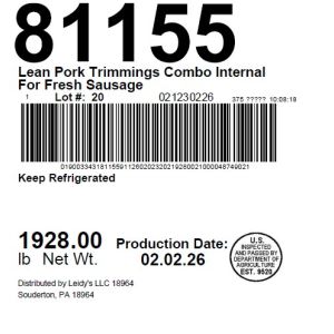 Lean Pork Trimmings Combo Internal For Fresh Sausage