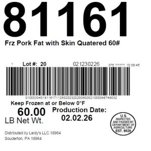 Frz Pork Fat with Skin Quatered 60#