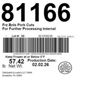 Frz Bnls Pork Cuts For Further Processing Internal