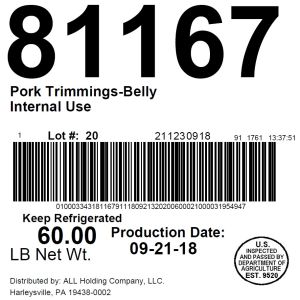Pork Trimmings-Belly Internal Use