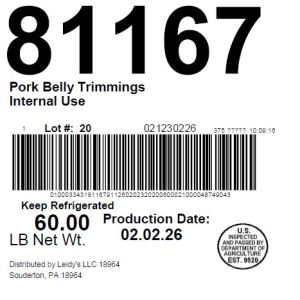 Pork Belly Trimmings Internal Use