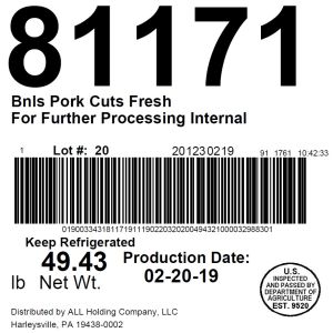 Bnls Pork Cuts Fresh For Further Processing Internal