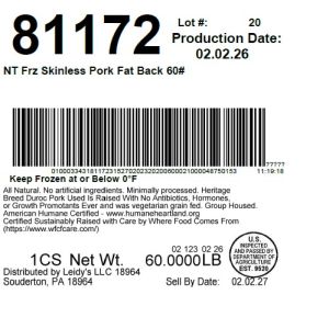 NT Frz Skinless Pork Fat Back 60#
