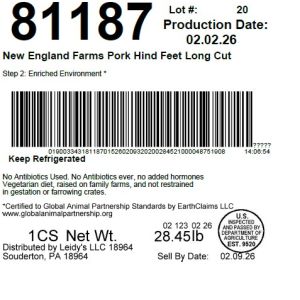 New England Farms Pork Hind Feet Long Cut