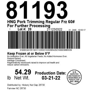 HNG Pork Trimming Regular Frz 60# For Further Processing