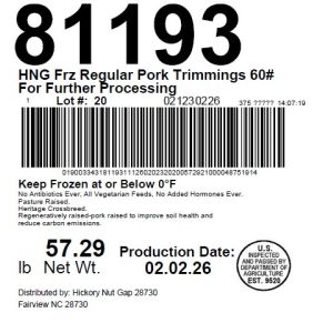 HNG Frz Regular Pork Trimmings 60# For Further Processing