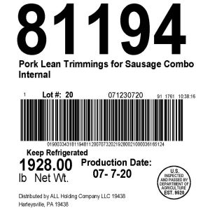 Pork Lean Trim Combo Internal For Smoked Sausage