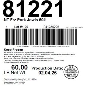 NT Frz Pork Jowls 60#