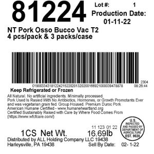 NT Pork Osso Bucco Vac T2 4 pcs/pack & 3 packs/case