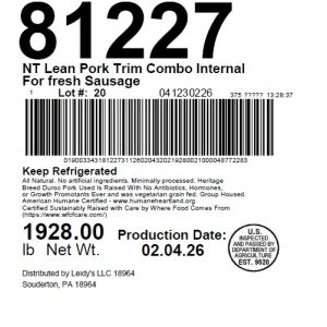 NT Lean Pork Trim Combo Internal For fresh Sausage