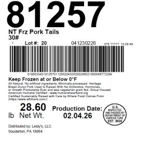 NT Frz Pork Tails 30#