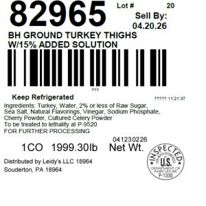 BH GROUND TURKEY THIGHS W/15% ADDED SOLUTION