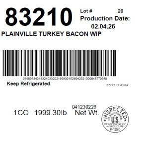 PLAINVILLE TURKEY BACON WIP