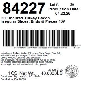 BH Uncured Turkey Bacon Irregular Slices, Ends & Pieces 40#