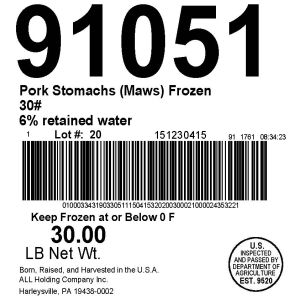 Pork Stomachs (Maws) Frozen 30#
