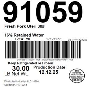 Fresh Pork Uteri 30#