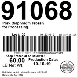 Pork Diaphragm Frozen for Processing