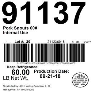 Pork Snouts 60# Internal Use