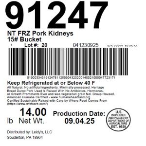 NT FRZ Pork Kidneys 15# Bucket