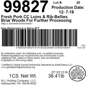 Fresh Pork BI CC Loin For Further Processing Briar Woods