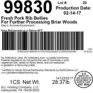 Fresh Pork Rib Bellies For Further Processing Briar Woods