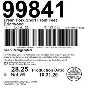 Fresh Pork Short Front Feet Briarwood