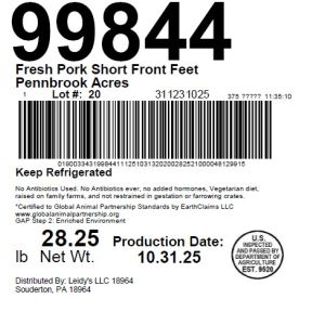 Fresh Pork Short Front Feet Pennbrook Acres