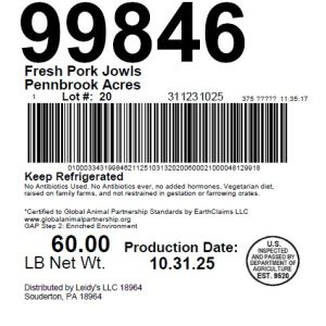 Fresh Pork Jowls Pennbrook Acres