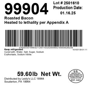 Roasted Bacon Heated to lethality per Appendix A