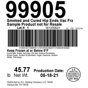 Smoked and Cured Hip Ends Vac Frz Sample Product not for Resale