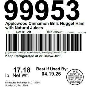 Applewood Cinnamon Bnls Nugget Ham with Natural Juices