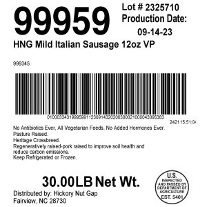 HNG Mild Italian Sausage 12oz VP 999345