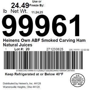 Heinens Own ABF Smoked Carving Ham Natural Juices