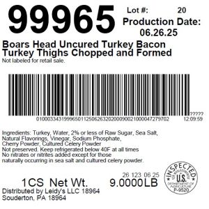 Boars Head Uncured Turkey Bacon Turkey Thighs Chopped and Formed