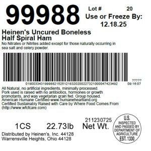 Heinen's Uncured Boneless Half Spiral Ham