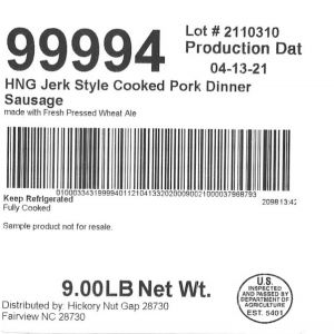 HNG Jerk Style Cooked Pork Dinner Sausage